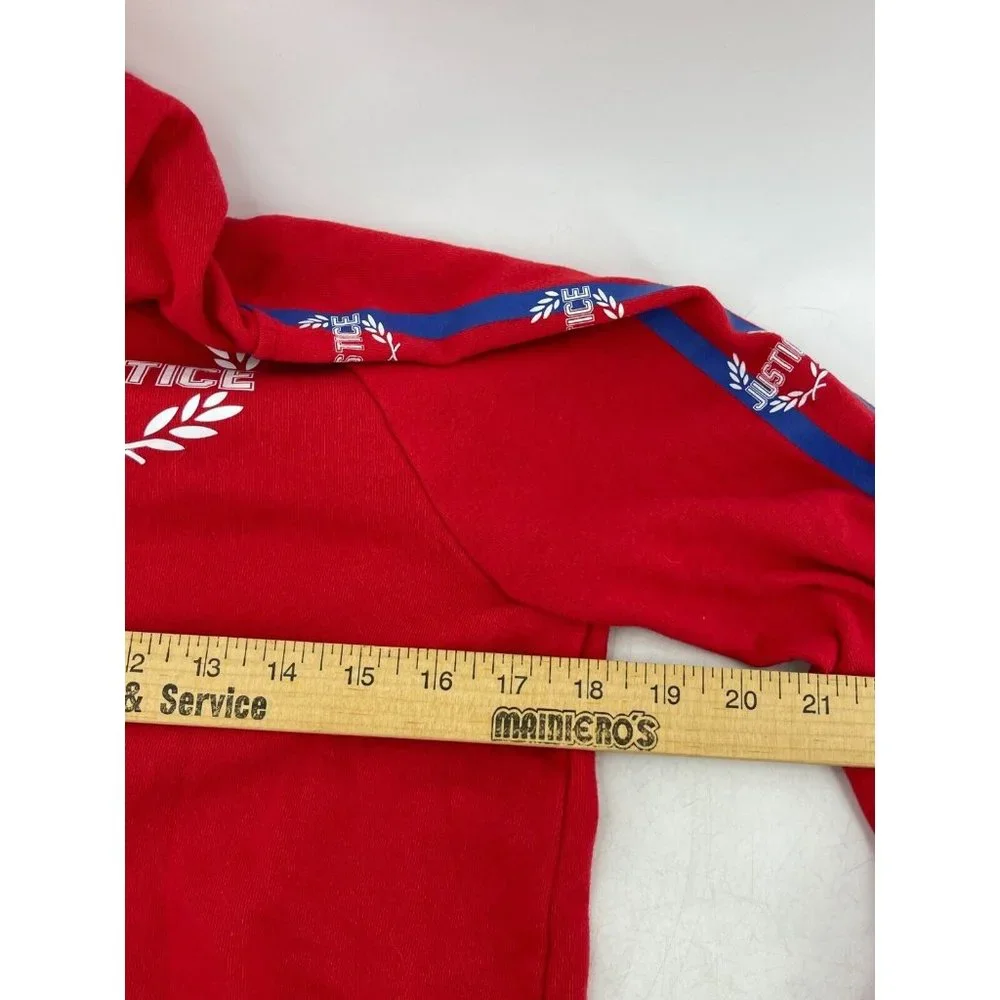 Justice Girl's Red Graphic Hooded Sweatshirt Hoodie Long Striped Sleeves 14/16